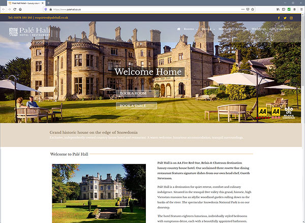 Pale Hall Hotel web site